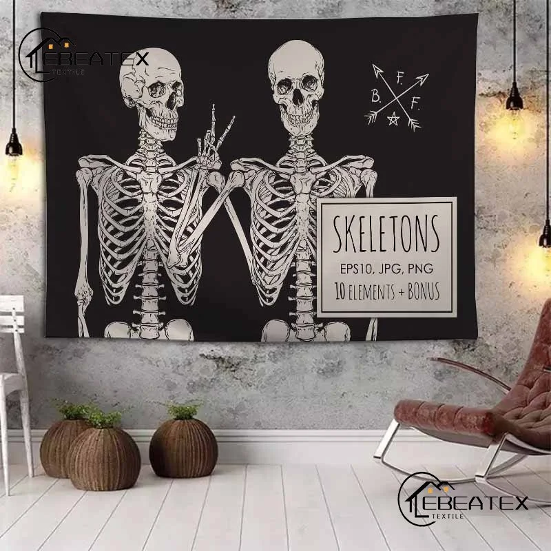 

Skeleton Tapestry Psychedelic Witchcraft Supplies Boho Hippie Goth Body Art Style Room Decor Aesthetic Tapestry Wall Hanging
