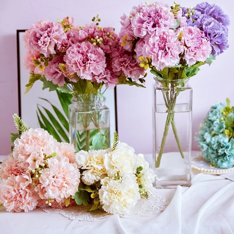 

Искусственные цветы гвоздики, шелковые цветы, букеты, настоящие на ощупь цветы для свадьбы, Дня матери, дома, сада, гостиницы, стола, DIY Декор