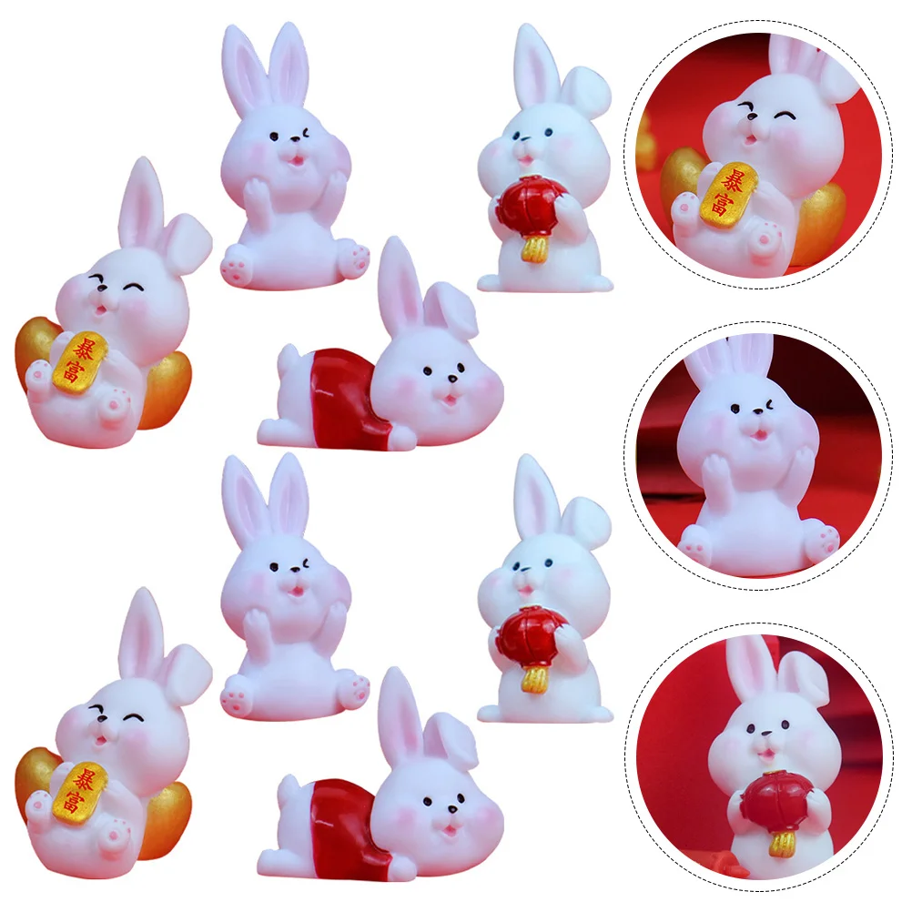 

Rabbit Figurines Decor Bunny Zodiac Miniature Decorations Resin Animal Year Toys Landscapehome Figurinecartoon Desktop Micro