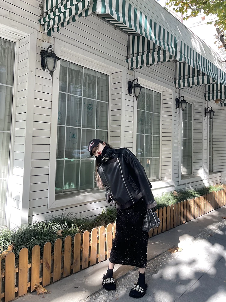 Меняющаяся настоящая черная мотоциклетная одежда с воротником-стойкой на