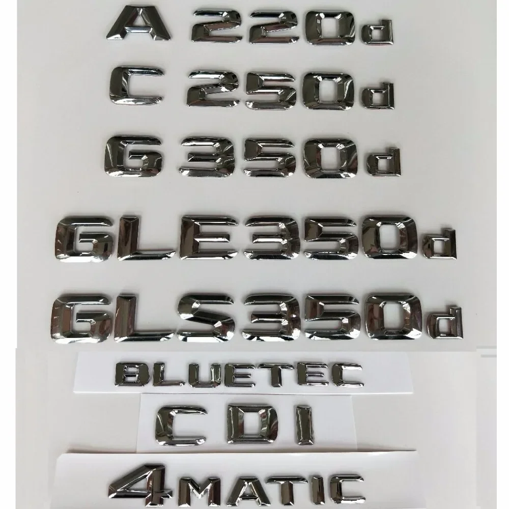Фото Хромированные буквы-эмблемы для Mercedes-Benz GLA220d GLC220d GLC250d GLE350d GLE250d GLS350d 4MATIC CDI CGI HYBRID BLUETEC №1