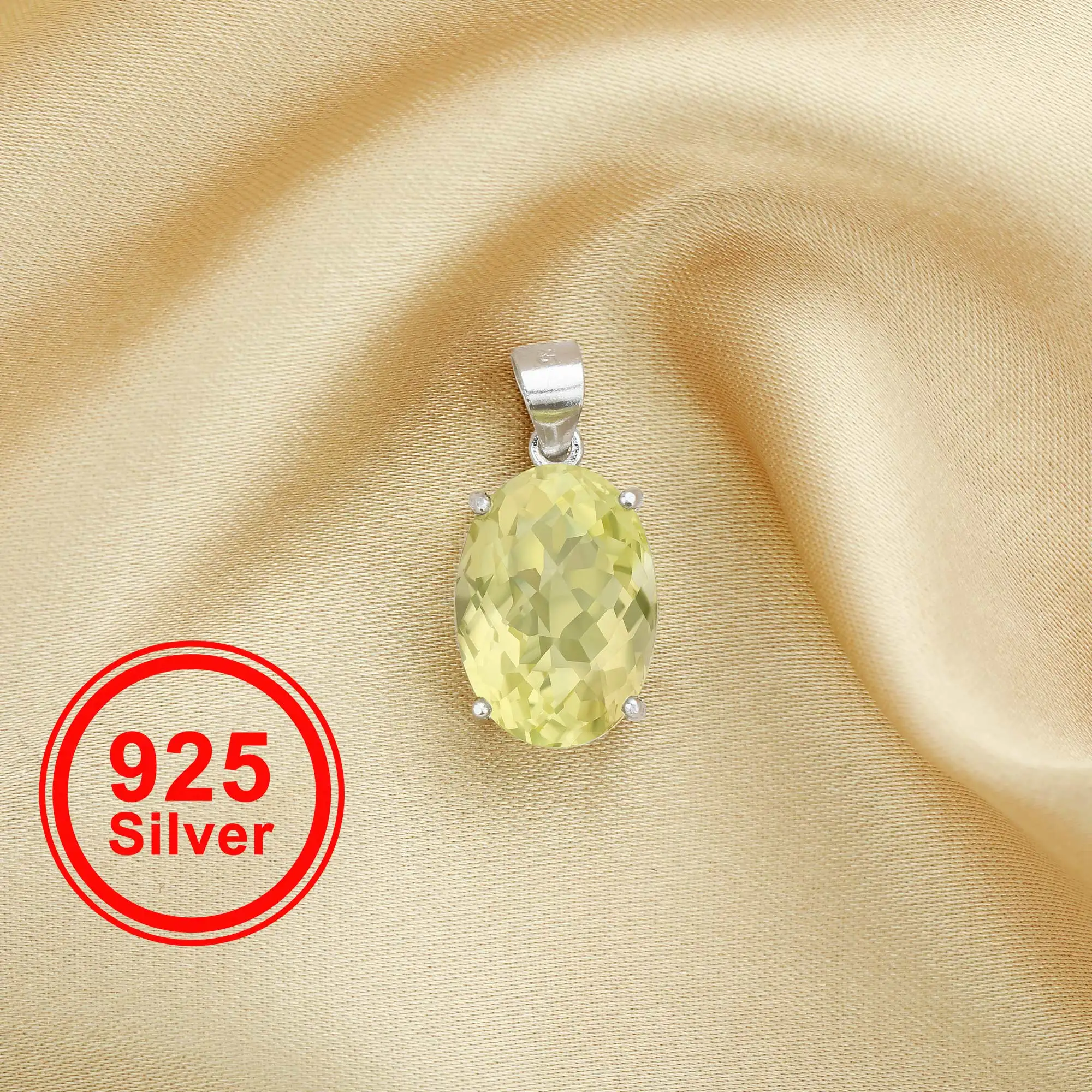 

10x14MM Oval Lemon Quartz Pendant Charm,Solid 925 Sterling Silver Charm,November Birthstone Pendant 1421199