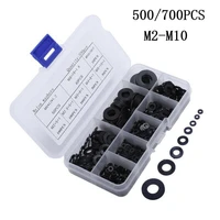 500700pcs black nylon flat washer plastic insulation spacers seals gasket o rings kit m2 m2 5 m3 m4 m5 m6 m8 m10 m12