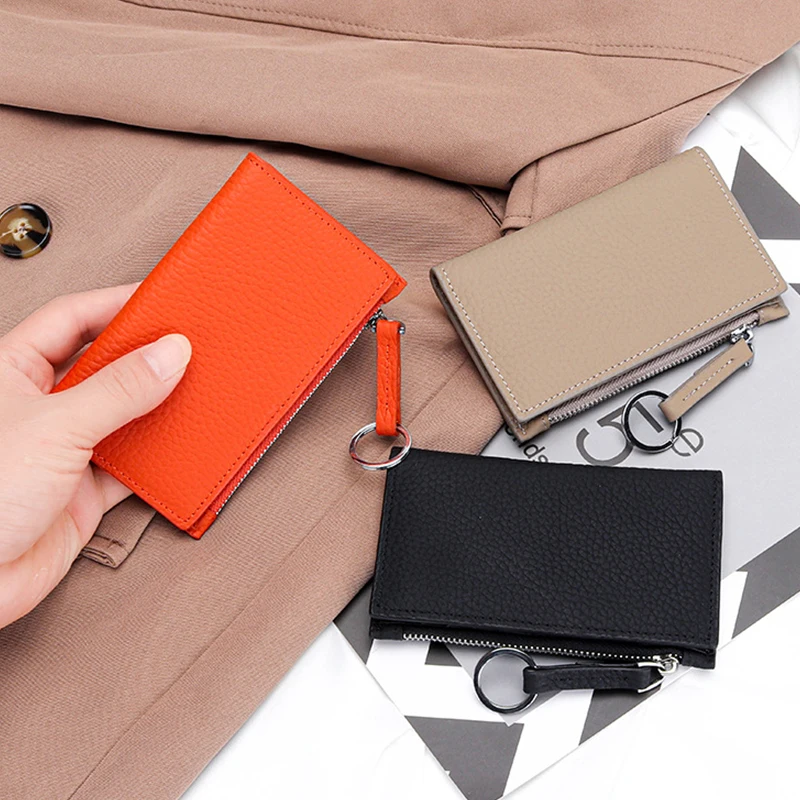 Genuine Leather Coin Purses Women's Card Holder Zipper Purse Brand Credit Card Case Portable Ultra-Thin Fold Wallet Coin Pocket