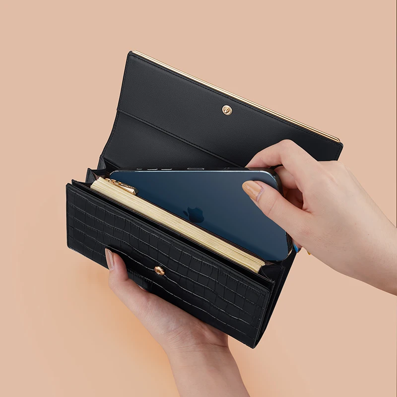 Длинный кошелек многофункциональный кожаный для женщин Модный ручной большой