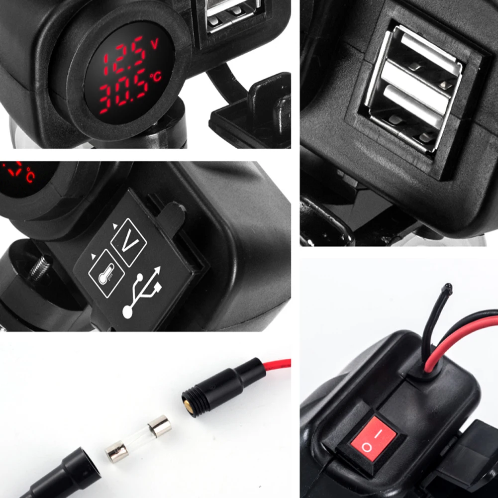 Anchtek Мотоцикл QC3.0 Dual USB Зарядное устройство для мобильного телефона Вольтметр