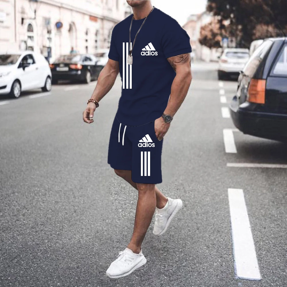 2023Summer men's fashion sportswear Jogging T-shirt suit Street beach shorts + T-shirt sports ball suit casual suit men's suit