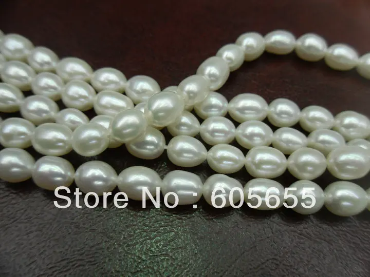 Белые жемчужные рисовые бусины 7x10 мм | Украшения и аксессуары