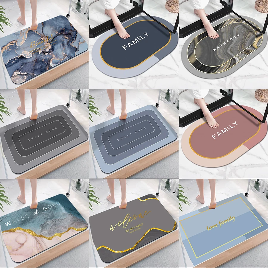 

Bath Mat Super Absorbent Non Slip Diatom Mud Bathroom Rug Quick Drying Bath Shower Rug Kitchen Entrance Door Mats Home Floor Mat
