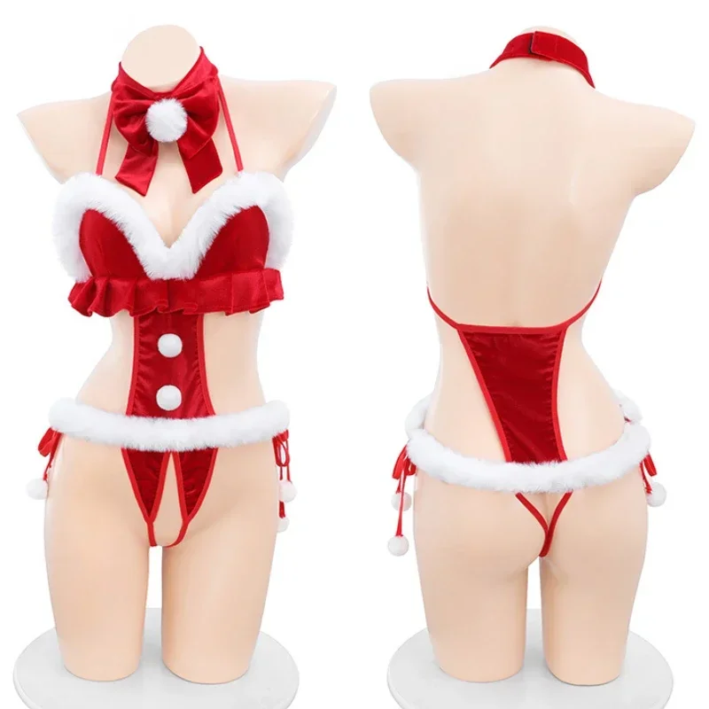 Рождественское плюшевое Ажурное красное боди сексуальная форма новогоднее
