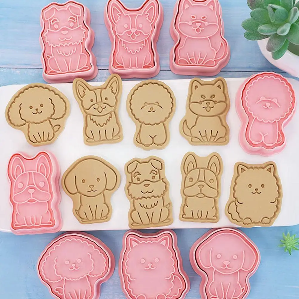 

8-piece Puppy Biscuit Mold Teddy Bulldog Corgi 3d Three-dimensional Baking Fondant Mold Pressing Tool Cookie Cutting S7w0