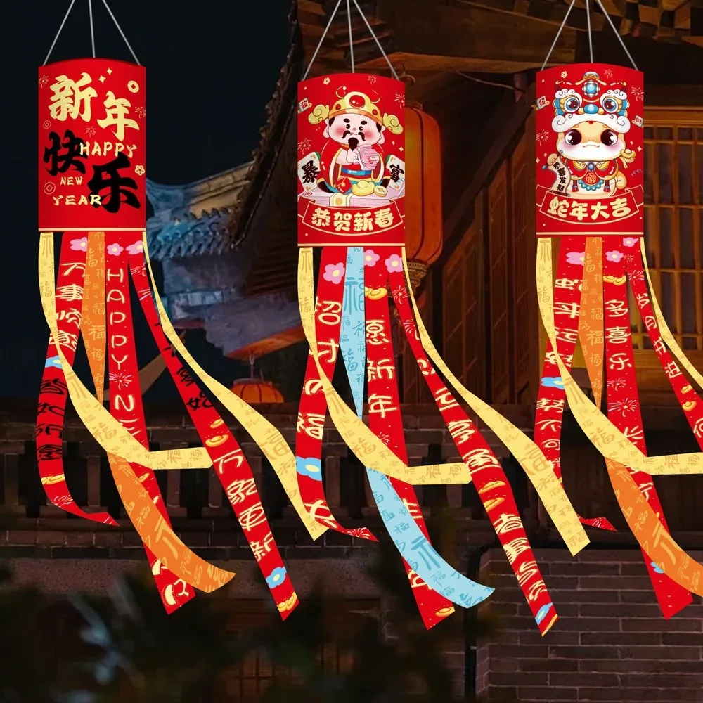 Длинный стример новогодний флаг с ветровой трубкой ткань в японском стиле