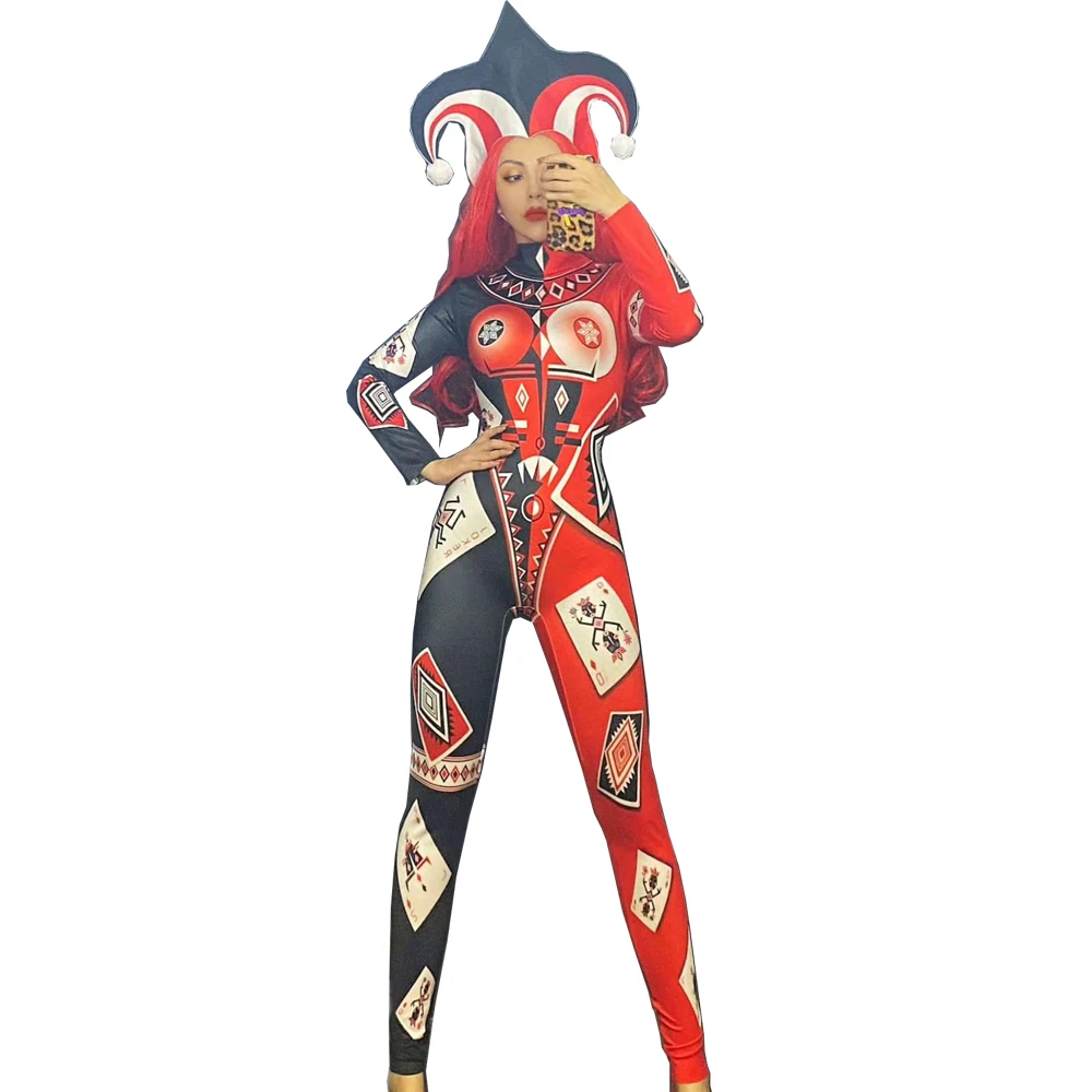 

Женские комбинезоны с принтом в виде покера, эластичные комбинезоны с длинным рукавом, асимметричные комбинезоны, вечерний наряд для выпус...