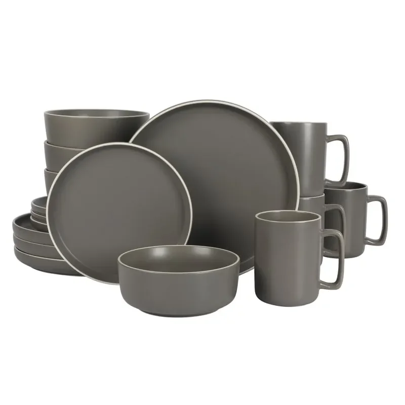 

Home 16-Piece Round Dark Gray Stoneware Dinnerware Set Health and Safety Tableware