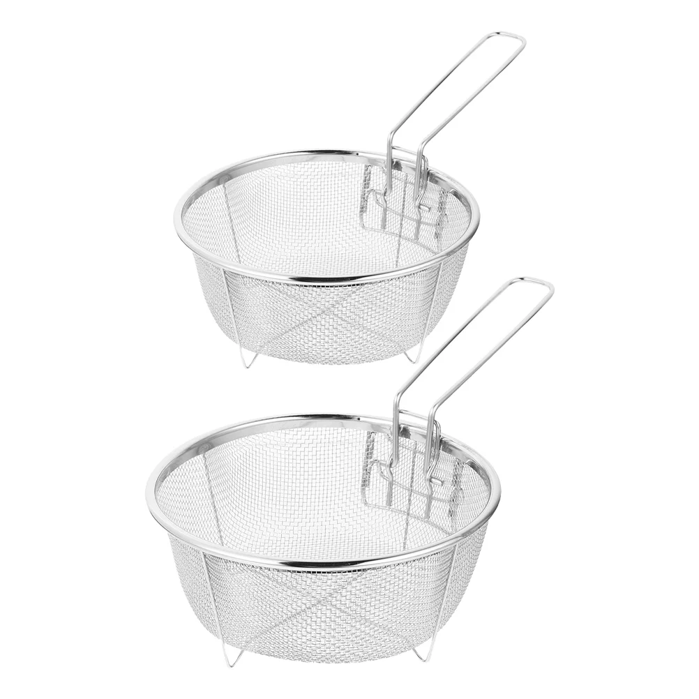 

2 Pcs Stainless Steel Frying Basket Cooking Fryer Multi-purpose Mini Deep Multipurpose Storage Household Tool Premium Round