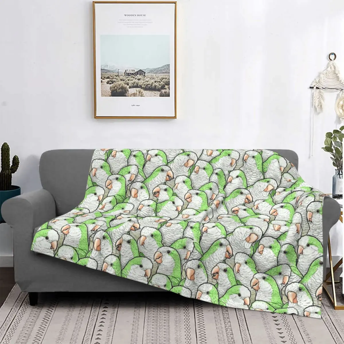 

Green Quaker-Manta de loros, colcha para cama a cuadros, cubierta de playa, manta de lana, colcha, 220x240