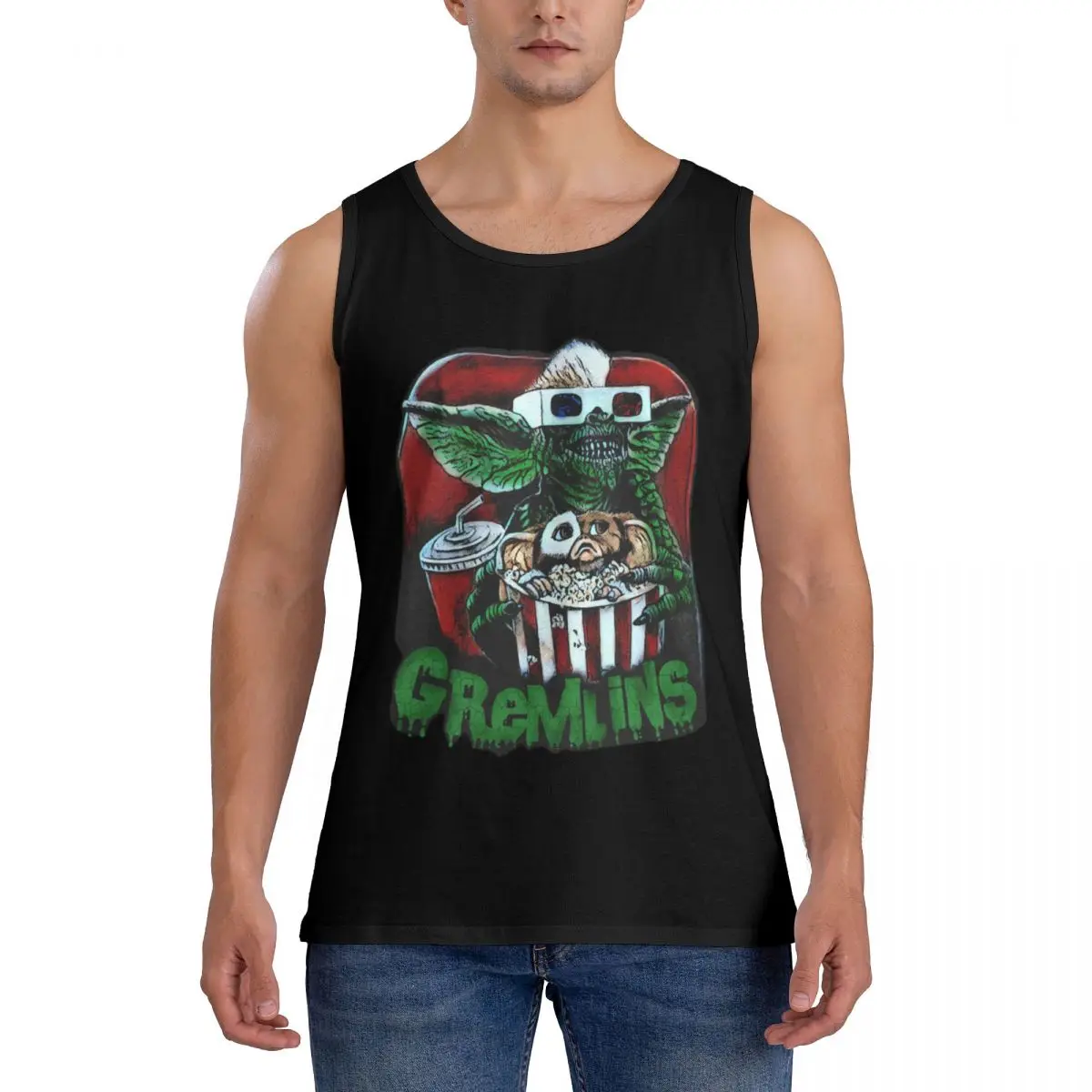 

Рубашка Gremlins без рукавов, мужские майки из чистого хлопка, винтажная вещь, японский спортивный жилет для мышц, идея для подарка