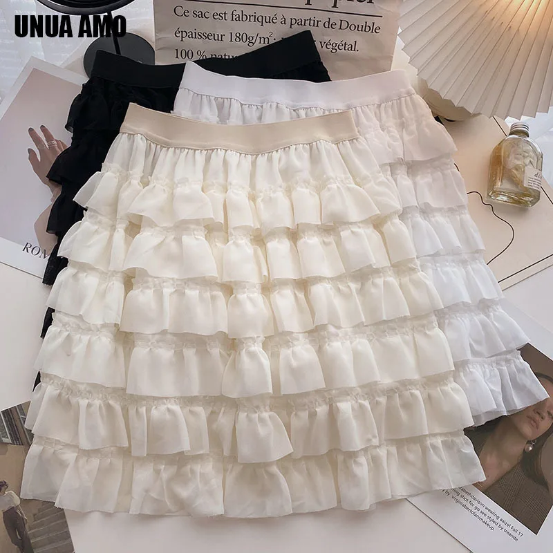 

Женская шифоновая Мини-юбка с высокой талией, повседневная однотонная плиссированная юбка-пачка с высокой талией, лето