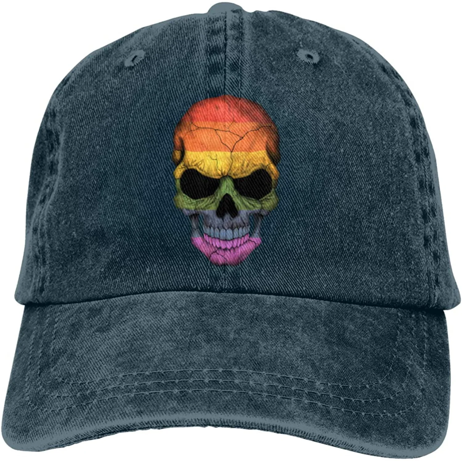 

Pride Rainbow Flag Skull Vintage Adjustable Denim Hat Baseball Caps for Man and Woman