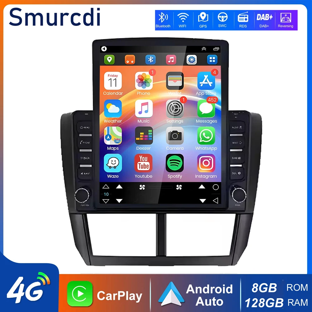 Фото 9,7-дюймовый Android 15 CarPlay Auto для Subaru Forester 3 SH 2007–2013 для Subaru Impreza GH GE 2007–2011 Мультимедийное радио GPS 4G №1
