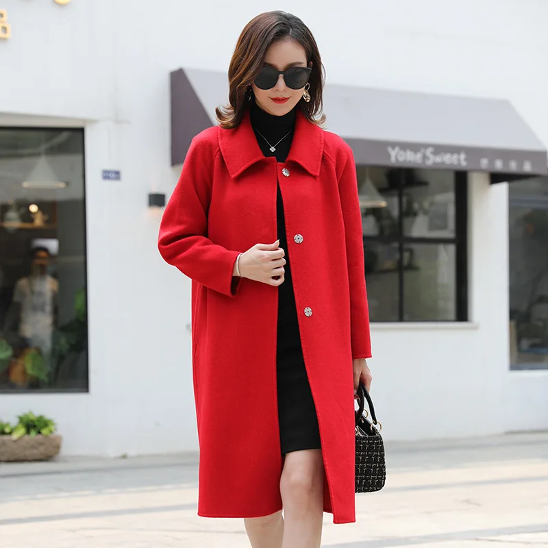 2022 New Double Faced Wool Women's Chinese and Korean Long Handmade Wool Hepburn Wind Woolen Coat
