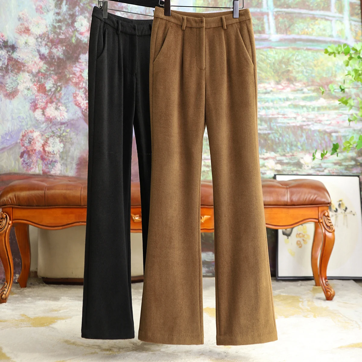 

Шерстяные двухсторонние твидовые микро-брюки, модные прямые женские брюки, новинка сезона осень 2023, удобные брюки высокого качества, женская одежда