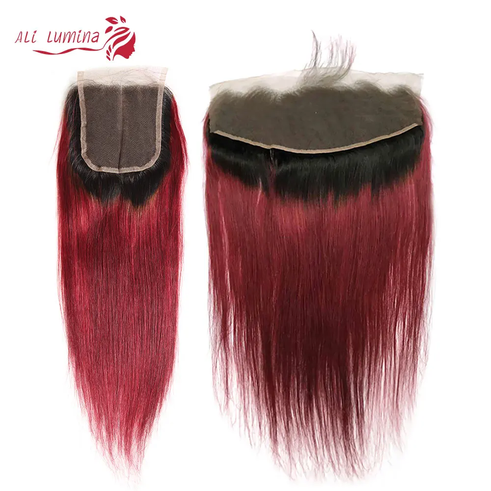 

Straight Lace Frontal Human Hair 1B99J Ombre Color Frontal Closure Preplucked With Baby Hair Remy Transparent 4x4 Lace Closure
