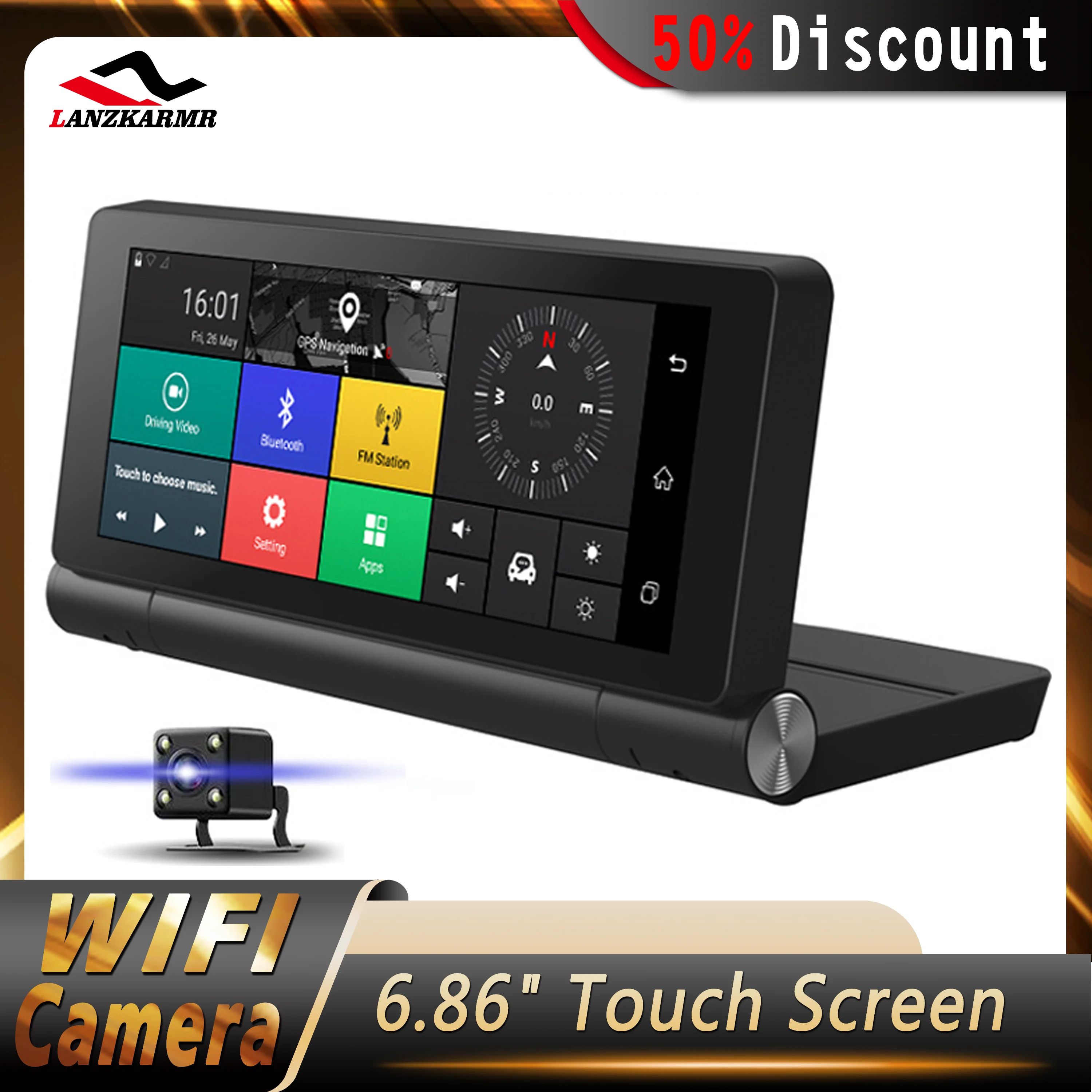 

7 Inch Car DVR Navigator Dual Lens GPS Wifi Bluetooth ADAS Auto Reverse Image 1G/16G Android 5.1 Video Recorder Camera FHD