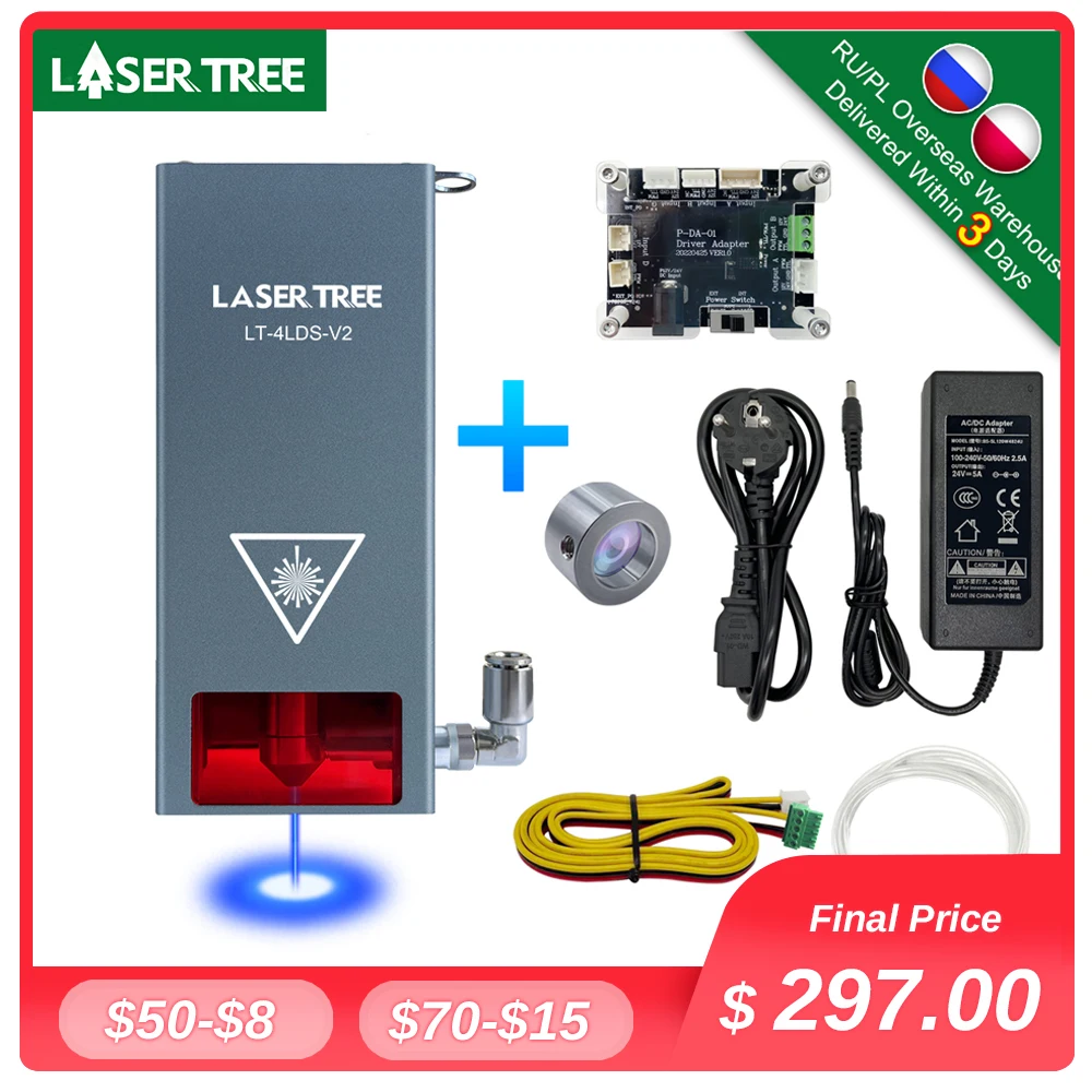 LASER TREE 20W 40W 80W Laser Head For Engraver Wood Cutting CNC DIY Laser Tools 450nm Blue Light TTL Laser Module