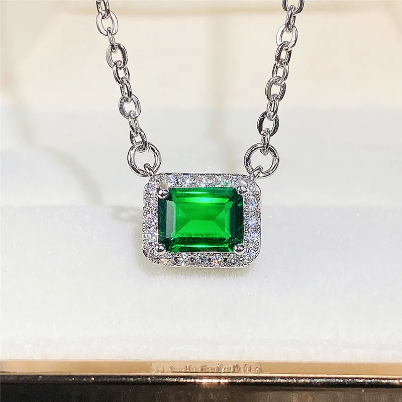 

New Green Cubic Zirconia Pendant Necklace for Women Luxury Wedding Engagement Accessories Anniversary Gift Hot Jewelry 2021