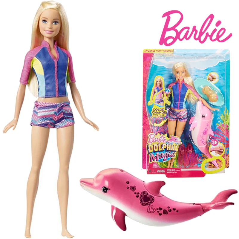 

Barbie FBD63 Action Figure Model Pop Color-Change Top Girls Puppy Squirt Toy Dolphin Magic With Sounds Aquatic Friends gift Toy