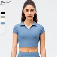 wmuncc golf wear womens sports shirts polo tennis clothe short sleeve nylon naked feeling fabric workout yoga fitness crop top