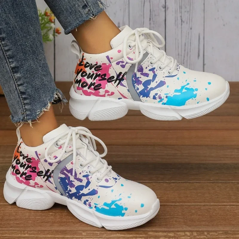 

Sneakers for Women 2023 Autumn Fashion Platform Casual Women's Shoes Trend Graffiti Comfortable Lace-up Outdoor Walking Sneakers