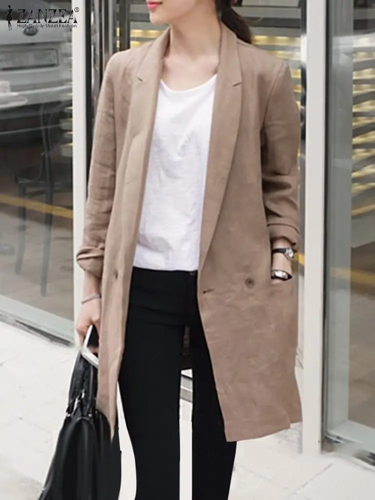 

Fashion Women Casual Solid Cotton Linen Lapel Coat Jackets Long Sleeve Blazer ZANZEA 2023 Spring Autumn Loose Outwears Oversized