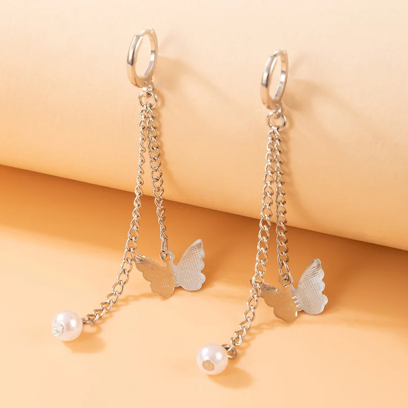 

New 2022 Butterfly Pearl Chain Earrings Geometric Animal Simple Earrings