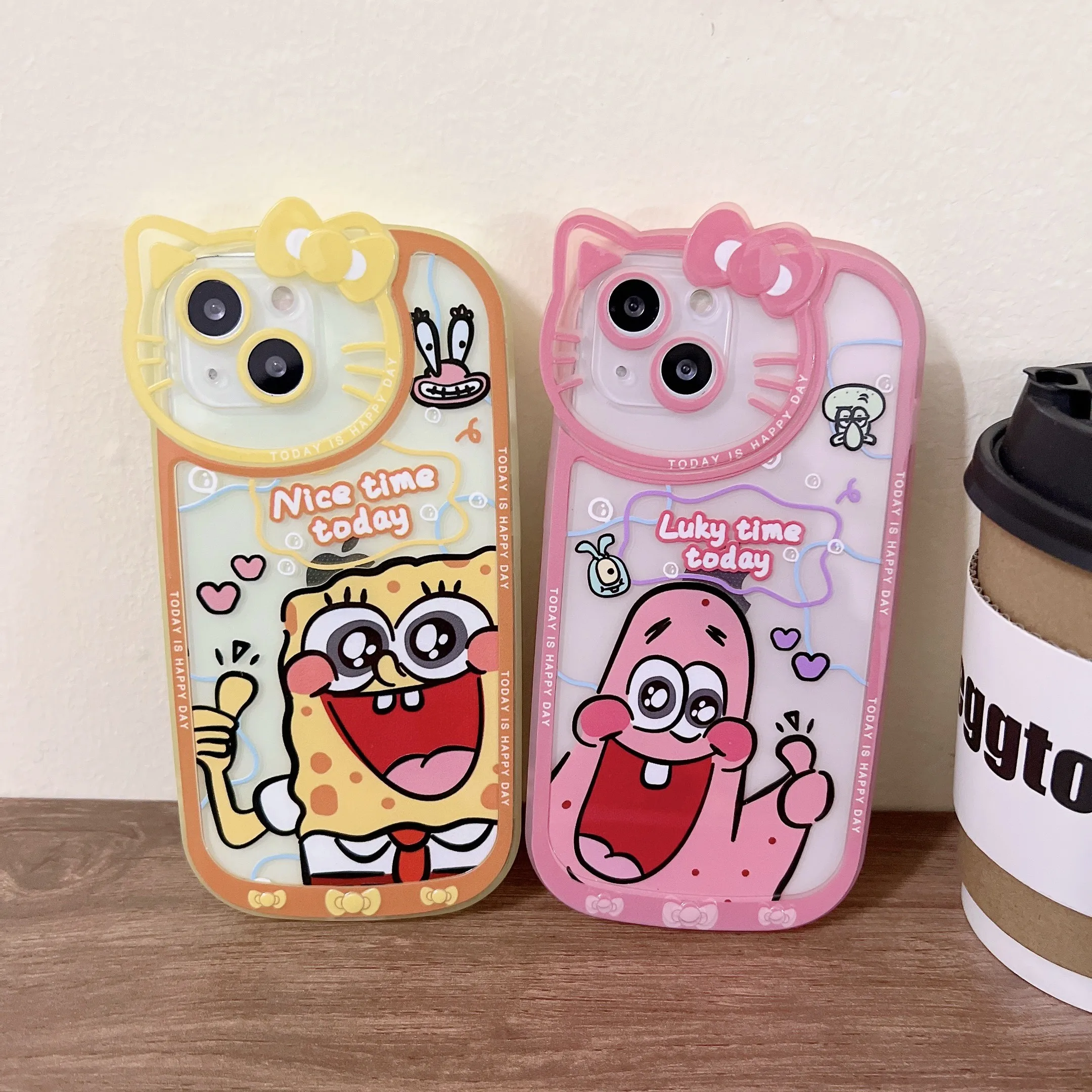 

SpongeBob SquarePants Cartoon Hello kitty Lens Protector Case for iPhone 13 12 11 Pro Max XR XS MAX 8 X 7 SE Back Cover