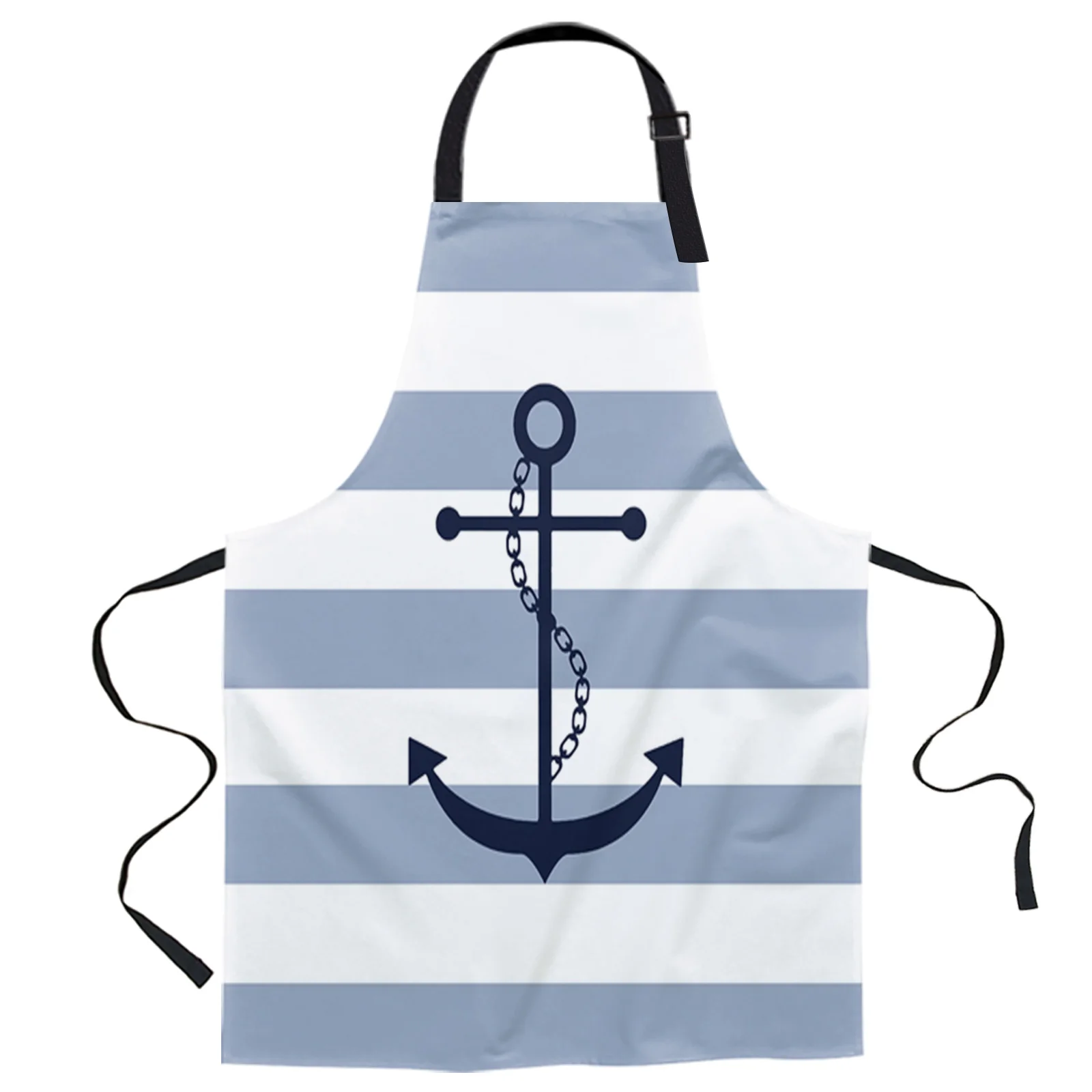 

Geometric Sky Blue Stripes Anchor Design Adjustable Canvas Kitchen Coffee Apron Ladies Couple Cooking Dining