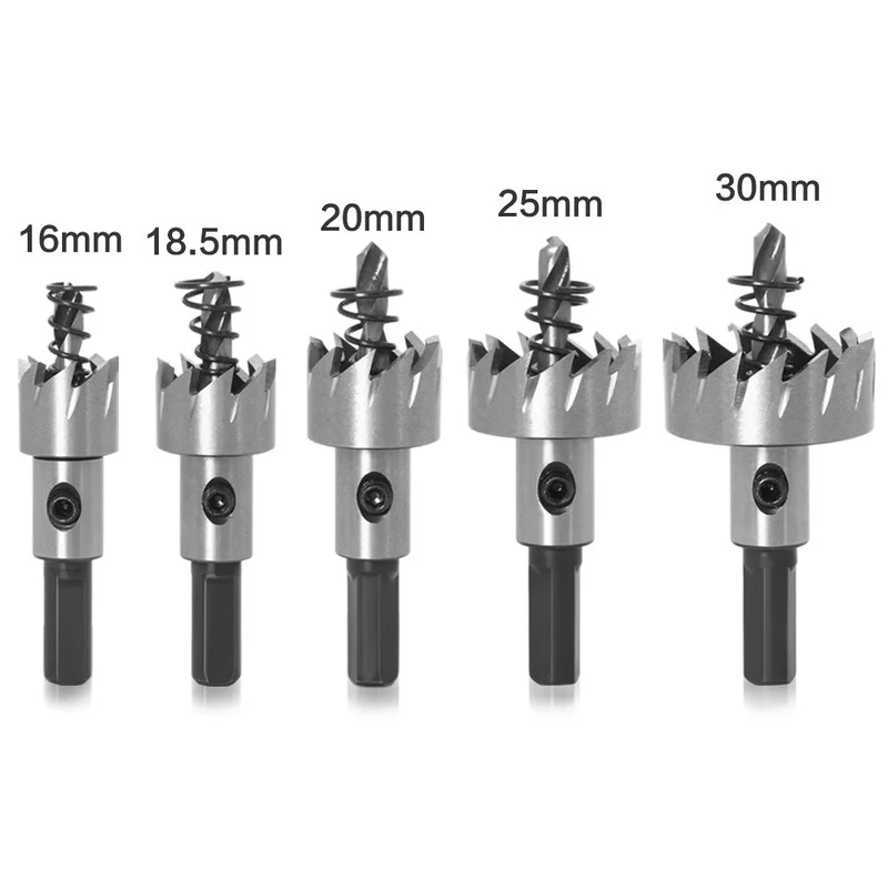 

5Pcs HSS Drill Bit Hole Saw Set Stainless Steel Metal Alloy 16 18.5 20 25 30mm Metal Woodworking Cut Drilling Tools