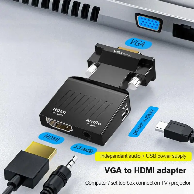 

HDMI-compatible Female To VGA Male Converter 3.5mm Audio Cable Adapter 1080P FHD Video Output For PC Laptop TV Monitor Projector