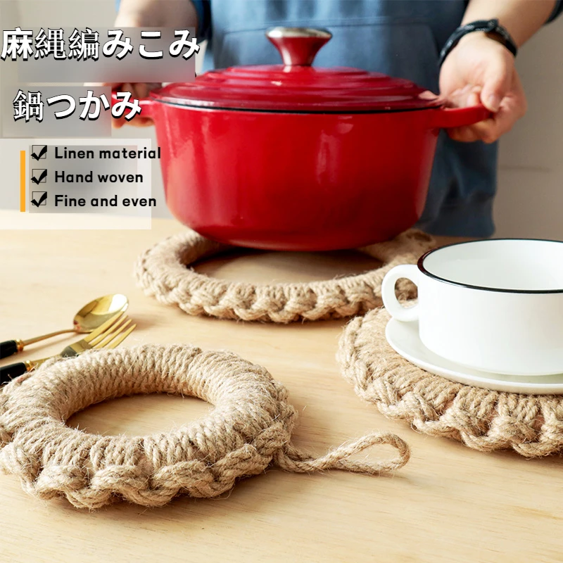 

Round Rattan Placemats Natural Corn Straw Woven Dining Table Mats Heat Insulation Pot Holder Cup Coasters Kitchen Accessories
