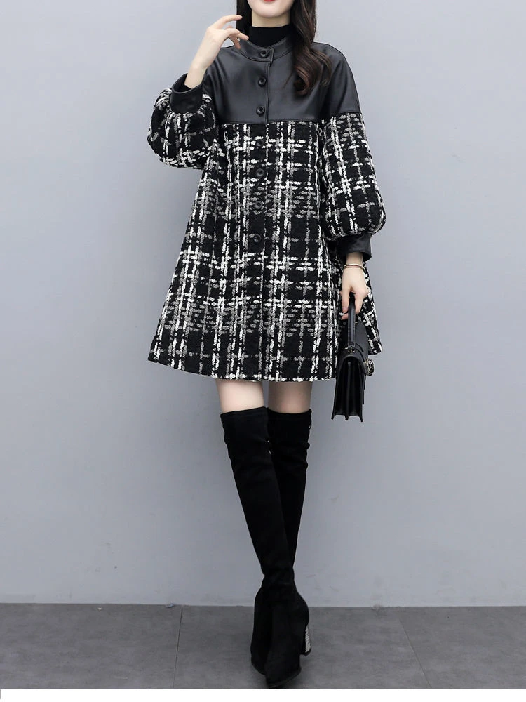 

Новинка 2023, осенне-зимняя одежда, новинка, шерстяное женское Свободное пальто средней длины с модным принтом, модель T390