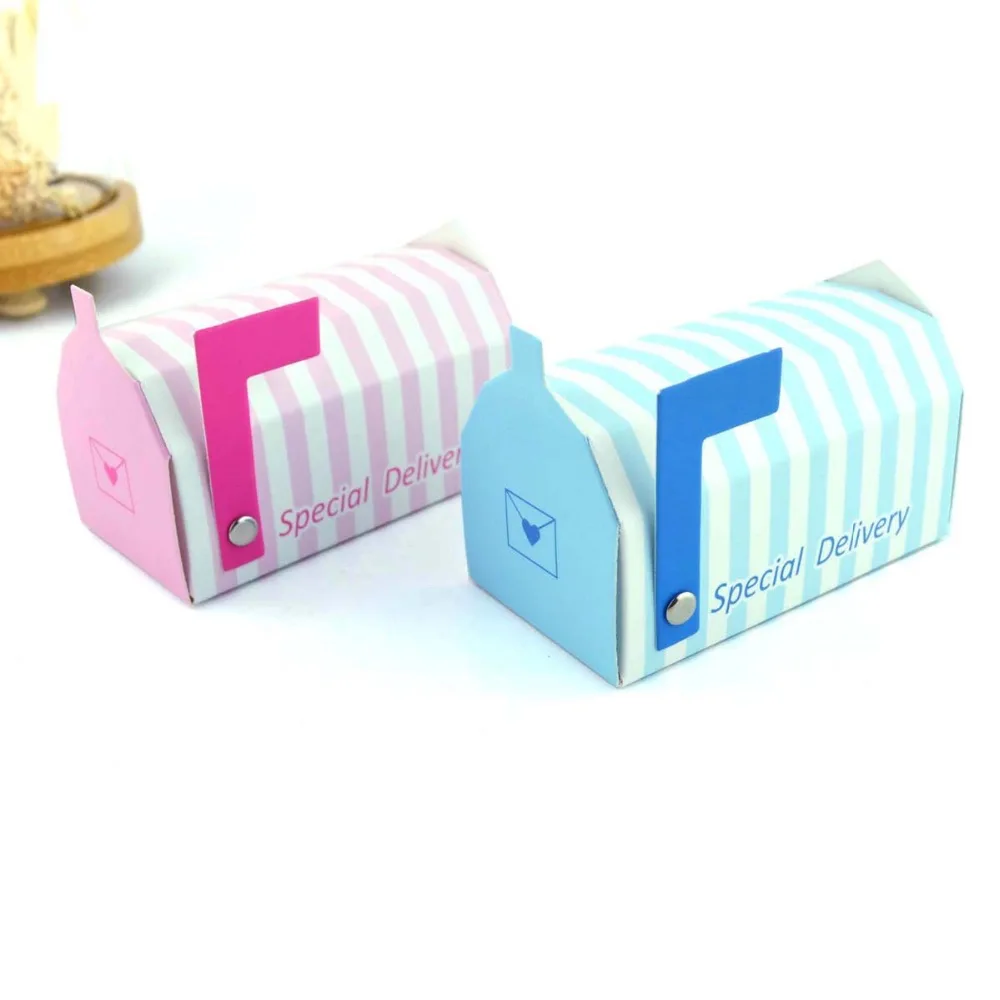 

100pcs Mini mailbox Pink Blue Striped Candy Boxes Pillar-box Postbox "Special Delivery" Wedding Favors Party Christmas gift box