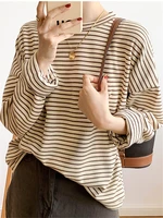 new spring 2022 classic striped womens t shirts long sleeve o neck bottoming minimalist loose shirts chic oversize tops female