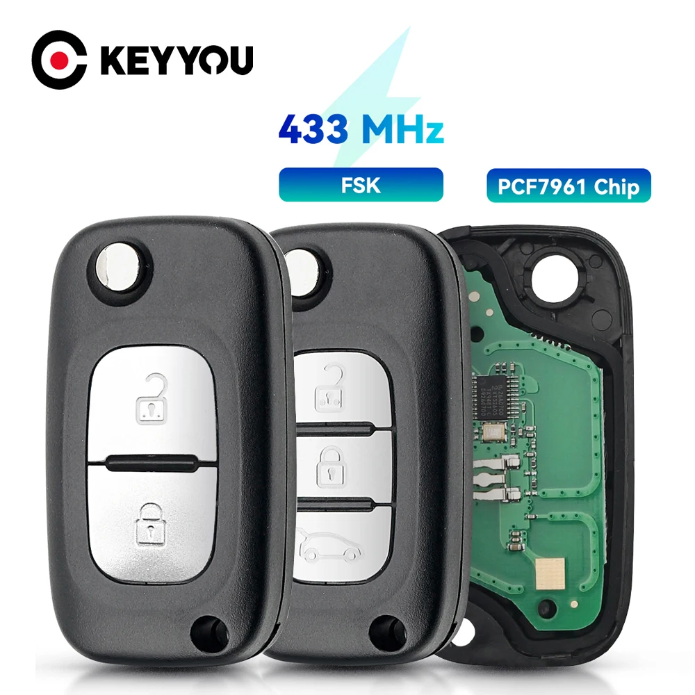

KEYYOU 2/3 Buttons Remote Car Key 433MHz for Renault Scenic Megane Fluence 2009-2015 with ID46 pcf7961 chip