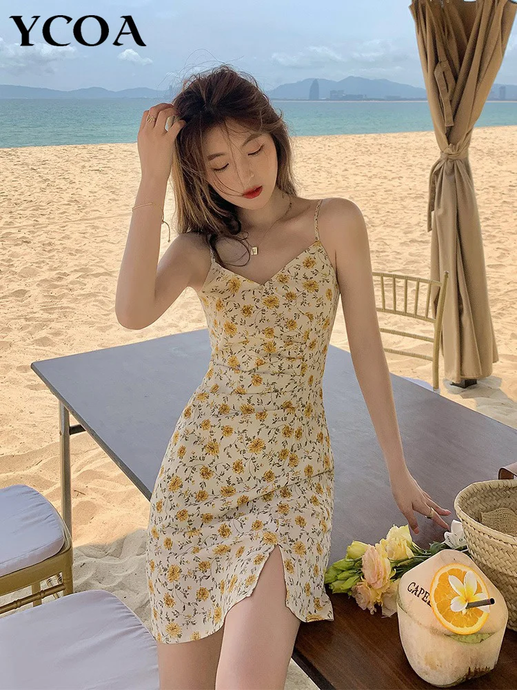 

Summer Dresses Women 2022 Evening Print Suspenders Mini Sleeveless Korean Fashion Casual Sexy Harajuku Party Vintage Y2k Clothes