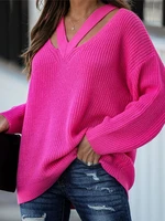 2022new autumn v neck casual women pulovers sweaters boho holiday knitwear sweater long sleeve solid jumper top
