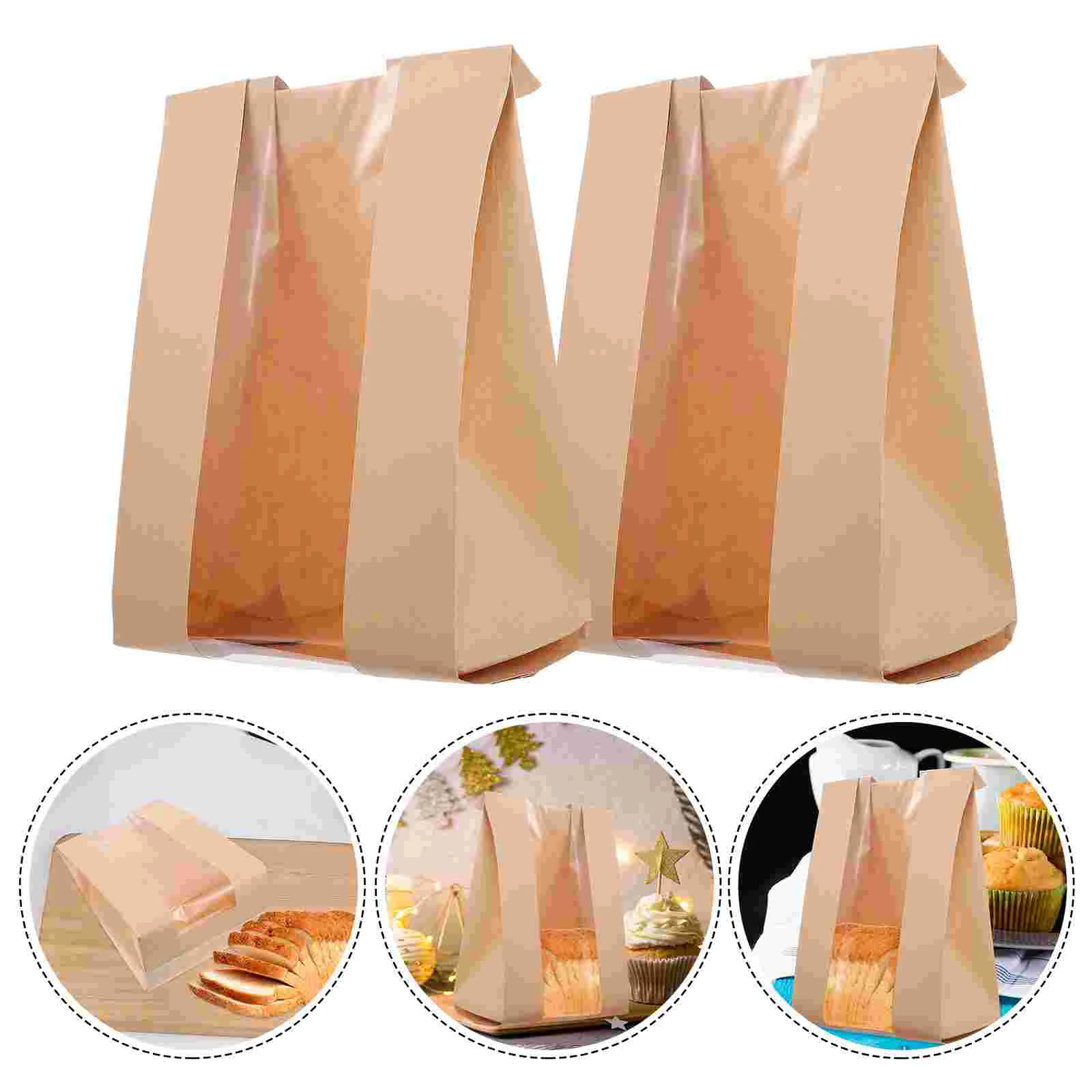 

50 Pcs Toast Bread Bag Brown Gift Cookie Bags Baked Candy Packing Packaging Takeout Kraft Paper