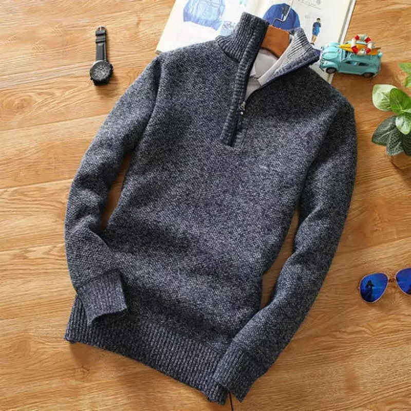 

NEW IN Winter Mens Sweater Fleece Pullover Fashion Thicker Half Zipper Turtleneck Warm Knitted Sweaters Men Slim Fit Pullovers