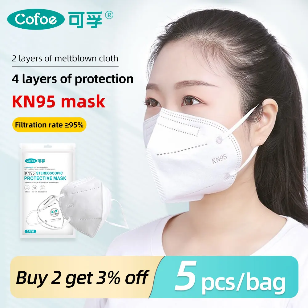 

Cofoe Disposable KN95 Masks 4 Layers Ply Filter Mask Breathable mouth face masks Melt blown cloth 3D dust-proof Mask For Adults