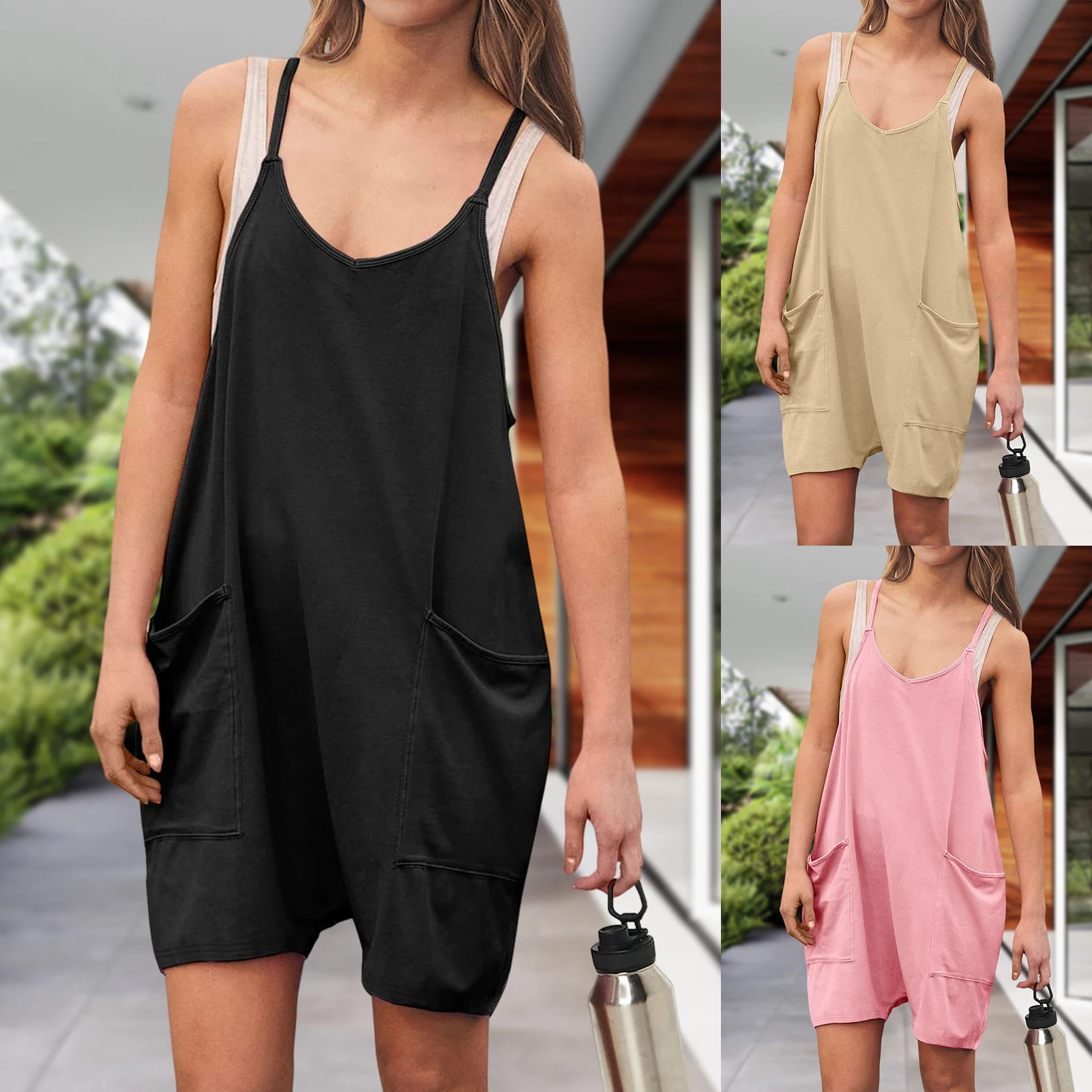 

Женский однотонный комбинезон на бретелях-спагетти, с широкими штанинами